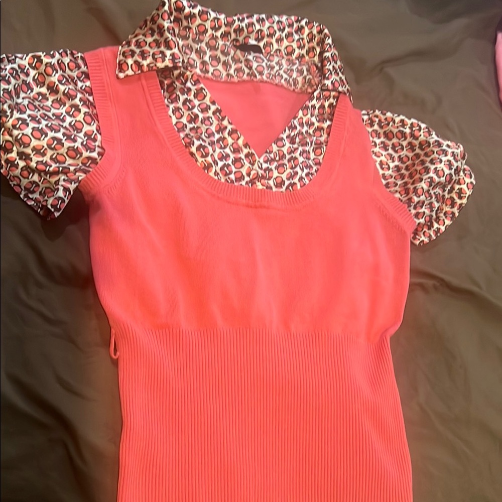 Heart Soul Pink and Brown V-Neck Sweater with Leopard Accents
